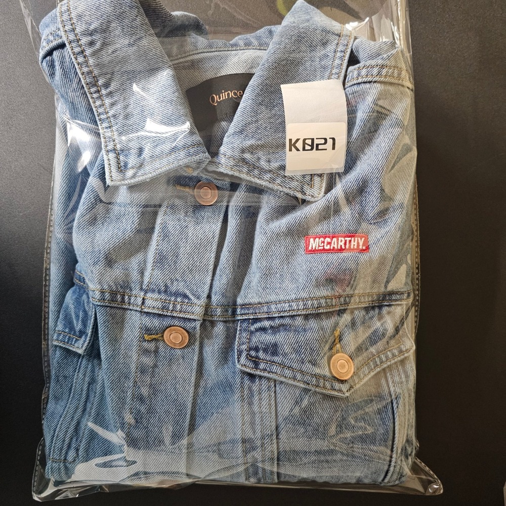 Quince Womens Organic Cotton Oversized Denim Jacket Indigo Blue McCarthy Patch L - Picture 9 of 9